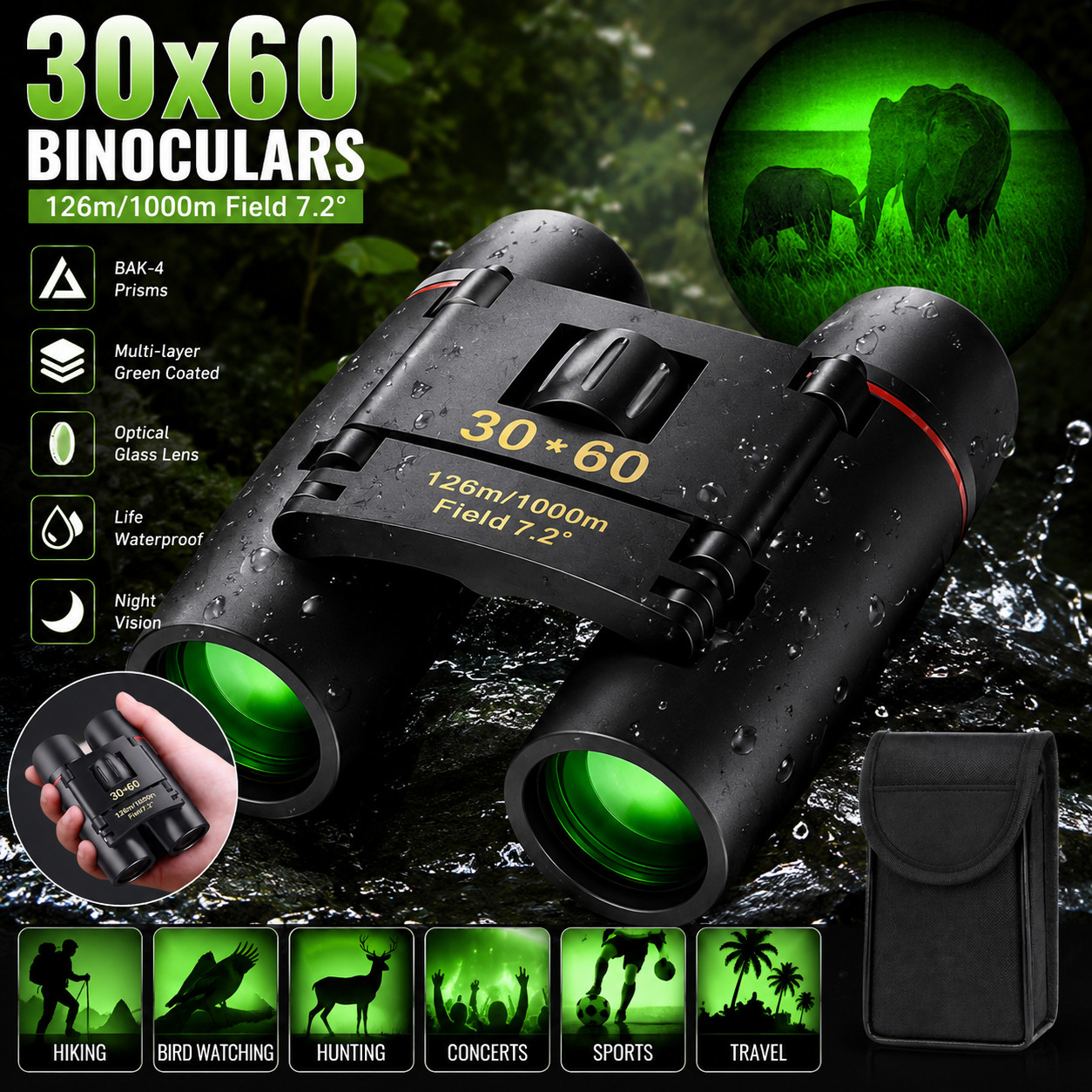 BAK-4 Military Army 30x60 Night Vision Binoculars Goggles Hunting + Case 2023 US
