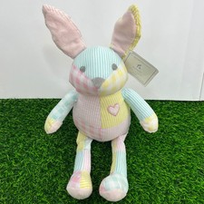 Pottery Barn Kids Patchwork Bunny Plush Pastel Gingham Stripe Easter 16 Inch NWT
