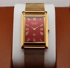 Vintage Seiko Slim Quartz Men's Wrist Watch Red  Dial with Gold Mesh Band.