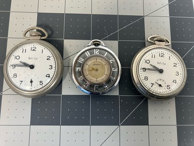 Pocket watches lot of 3,2  bullseye1 Hallmark,Raleigh ,swiss mvt,working as is