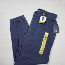 GAP Twill Jogger Pants Women's Medium Indigo Blue Elastic Waist Zipper Button