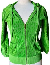 VTG Y2K  JUICY COUTURE Velour HOODIE  Bright GREEN  Monogram Pattern  SMALL