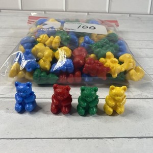 Plastic One Inch Teddy Bear Counters Red Yellow Blue Green Lot Of 100