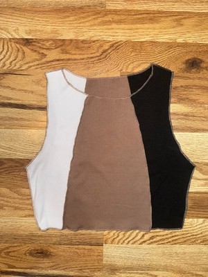 SHEIN Colorblock Ribbed Knit Cropped Tank Contrast Trim Crew Neck Size M
