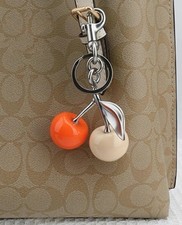 Orange    Cream Cherry   Bag Charm Silver Keychain with Free Dustbag Included