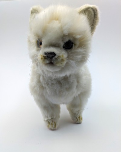 Hansa Cat Plush Realistic Standing, Life-Size, White Fluffy Kitty