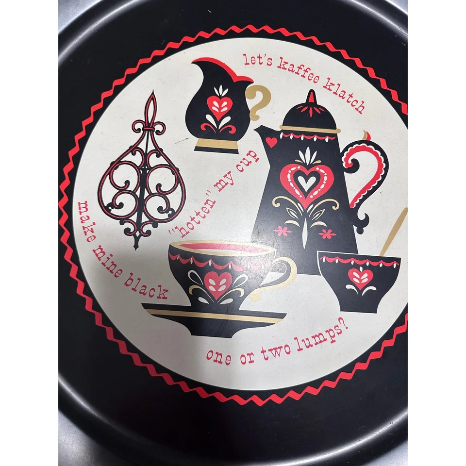 Pennsylvania Dutch Coffee Tea Folk Art XL Decorative Round Tin Platter Vintage - Image 4 of 4