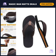 Comfortable Men's Faux Leather Flip Flops with Arch Support - Summer Sandals