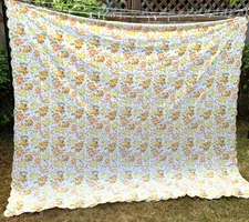 D. Porthault Cotton Floral Tablecloth Rectangle 100"x87" Yellow Trim France