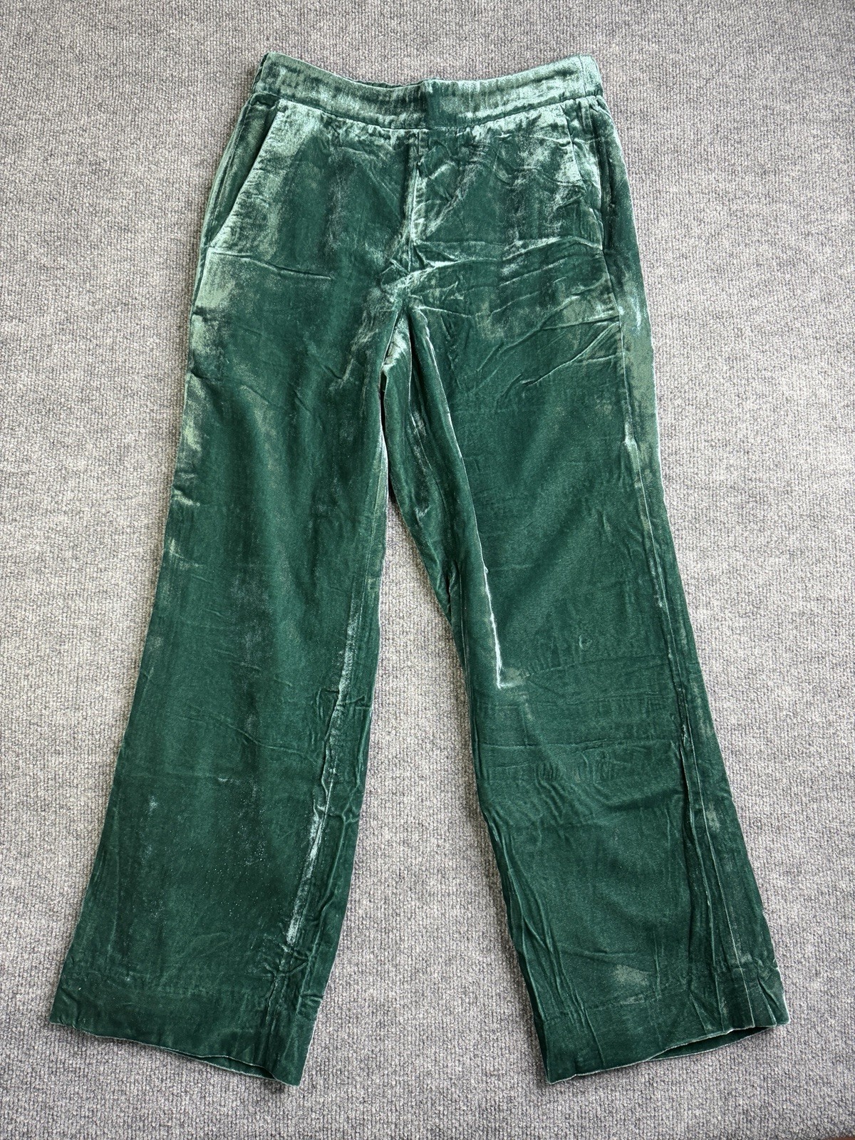 J Crew Women's High Waisted Green Velvet Wide Leg Pants 6T