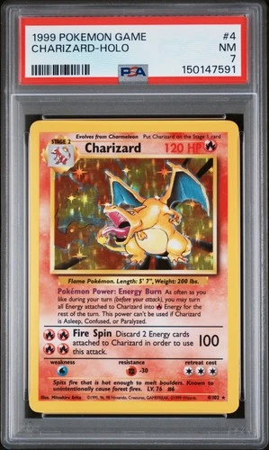 1999 POKEMON BASE SET UNLIMITED #4 CHARIZARD-HOLO PSA 7