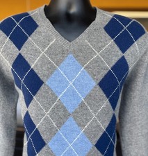 J.Crew Argyle Sweater Lambswool Men  s Small Women  s Medium Gray Blue Unisex