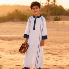 Button Children Long Robe Saudi Kids Boys Dishdasha Jubba Thoub Thobe Kaftan Eid