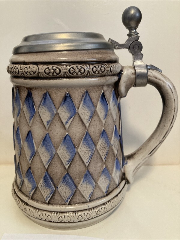Vintage Pewter Lidded Beer Stein/Tankard. West Germany. Villanova Brand.