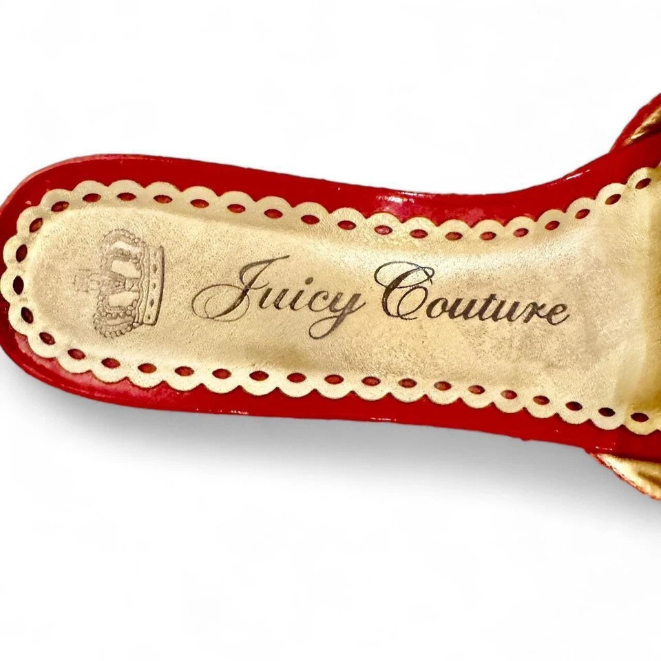 Designer Y2K Juicy Couture Mule Clog Cherry Red Patent Wedge Slide Sandal Size 8 - Image 2 of 4