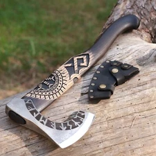 Viking axe Hand forged bearded ax Handmade High Carbon Steel camping hatchet 19"