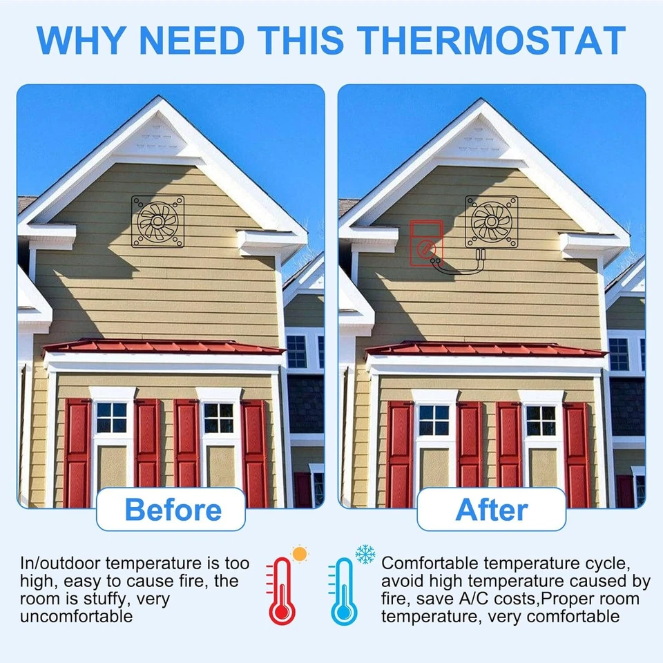Paquete de 1/2 control termostático ventilador ático para ventiladores de ático eléctricos ventiladores de escape Foto 3 de 4