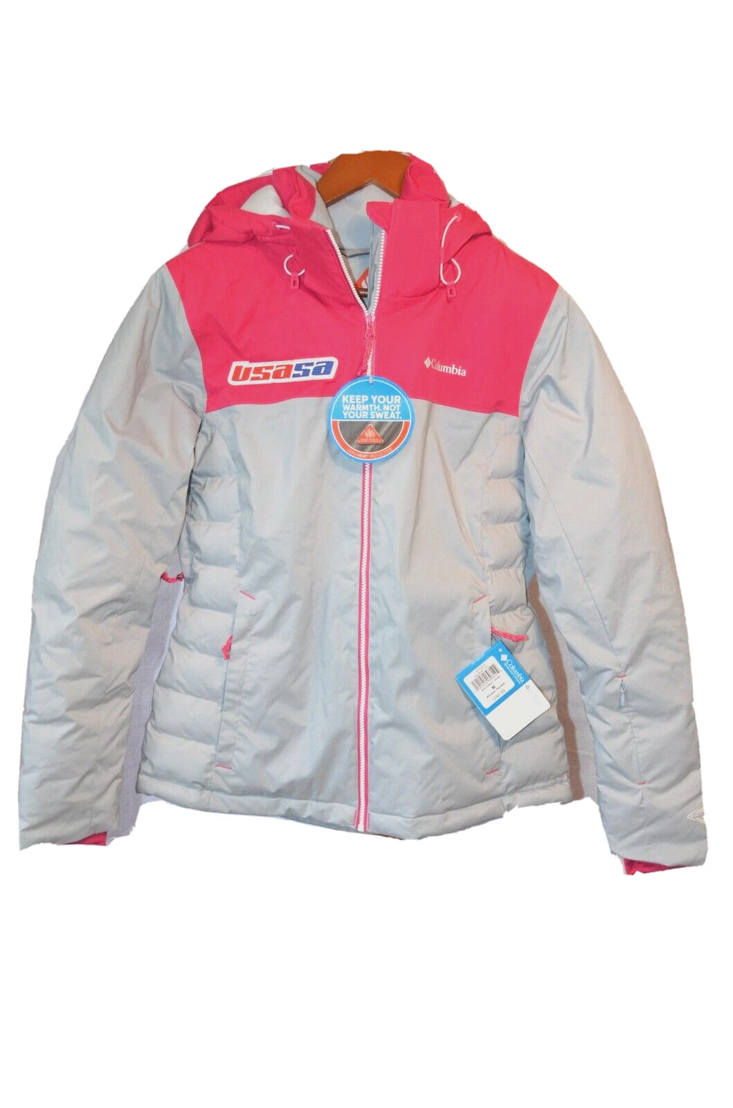 COLUMBIA WOMEN'S PINK GRAY SNOW DREAM HOODED JACKET WK0036-033 SZ M NWT $250