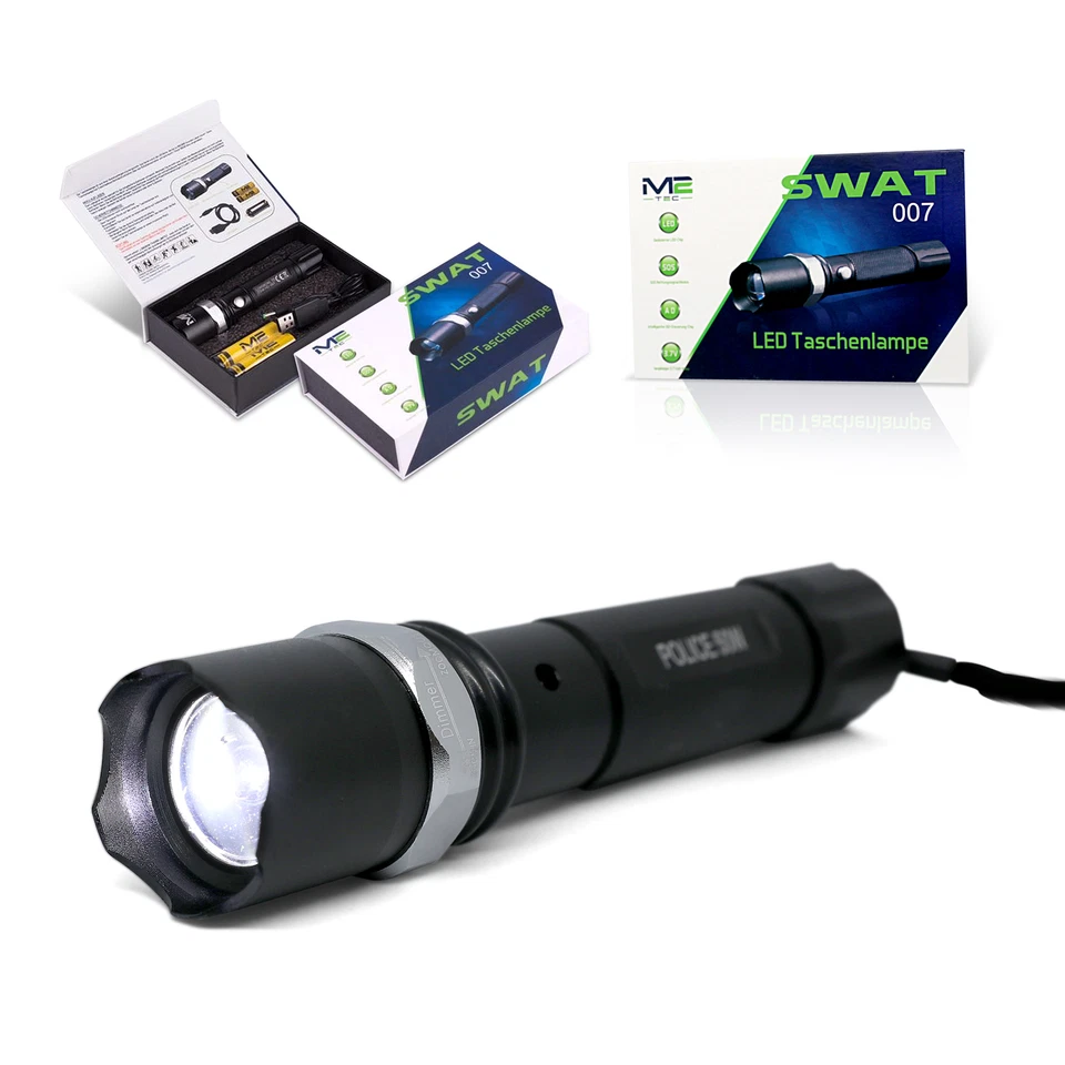 Polizei Swat Led Cree Taschenlampe Zoom 1000 Meter Leuchtweite inkl 2x PowerAkku - Bild 3 von 4