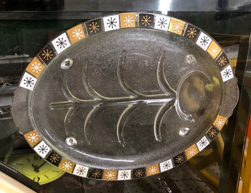 Vintage Federal Starburst Glass Platter - Gold, Black & White