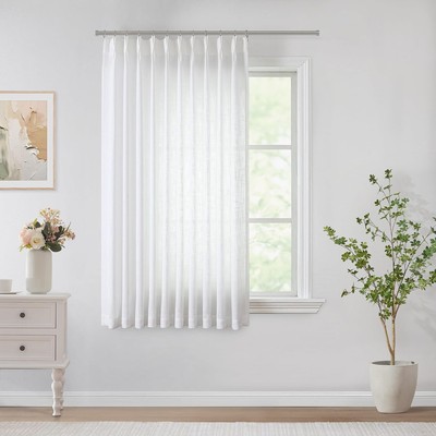 White Pinch Pleated Semi Sheer Curtains Textured Light Filtering Window Curtains