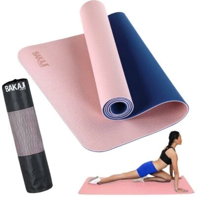 BAKAJI Tappetino Yoga Aerobica Pilates Tappeto Allenamento Fitness Palestra Rosa Blu