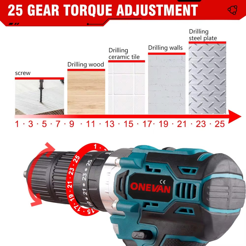 Trapano a Percussione 1000W Brushless 25+3 Torque 3in1 Avviatore per Makita 18V - Miniatura 7