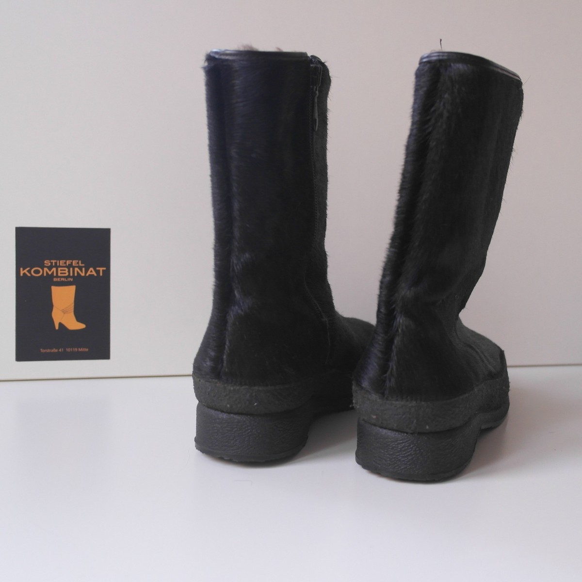 Stivali di Pelliccia Stivali Nero 70er Vero Vintage Pelo Stivali