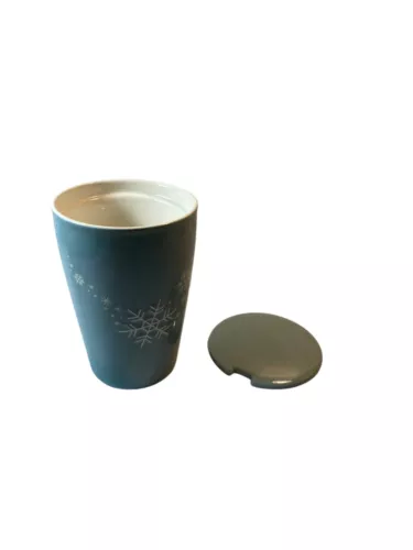 Tea Forte  Tea / Coffee Tumbler Mug Cup Snowflake Sage Green Floral Holiday