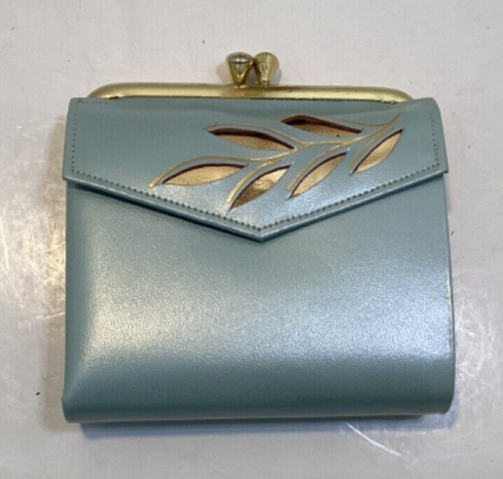 Vintage PRINCESS GARDNER Light Blue Gold Cowhide Wallet Coin Purse