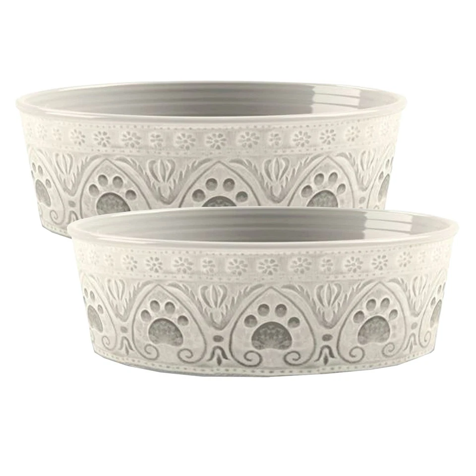 AUNTIE MORAGS Natürlicher Pfotenabdruck Melamin große Haustier Schüssel x 2