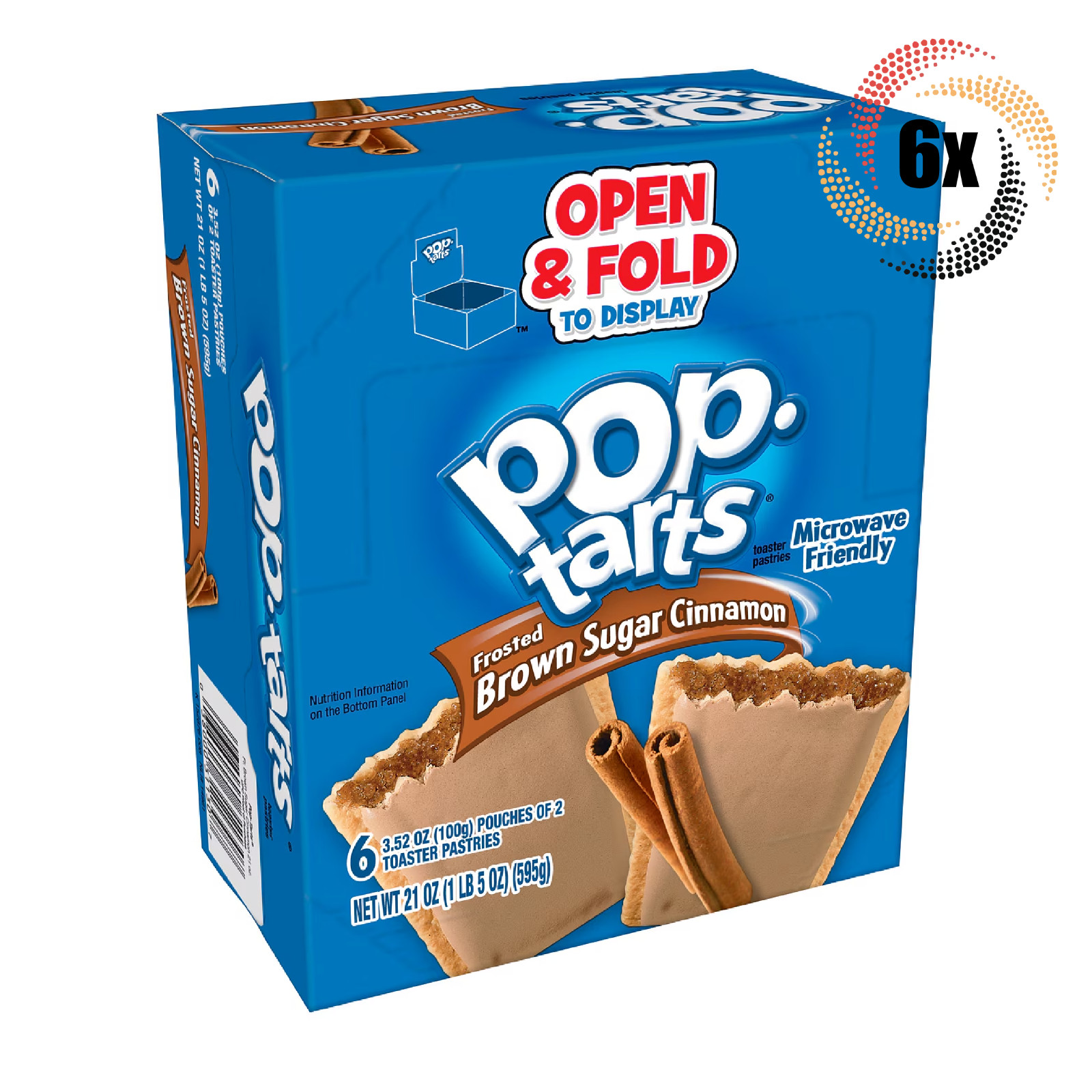 Полная коробка из 6 упаковок пирожных Kelloggs Pop Tarts с коричневым сахаром и корицей | 3,52 унции