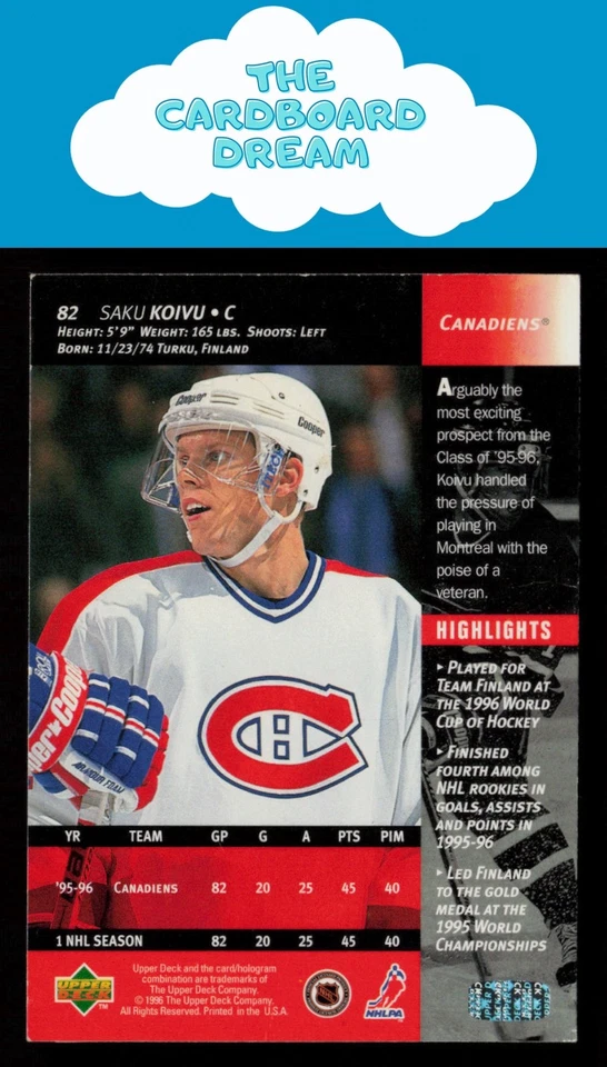 Saku Koivu 1996-97 Upper Deck #82 Montreal Canadiens Hockey Card - Image 2 of 2