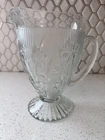 Vintage Clear Depression Glass Jeanette Iris & Herringbone Large Footed Pitcher