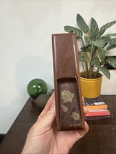 Unusual Wooden Pencil Case Carrier Folding Design With Brass Detail Flowers