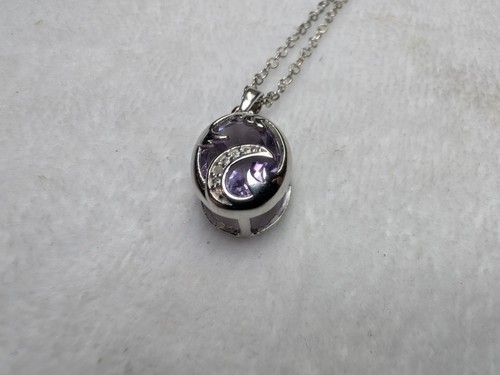 Genuine Diamond Amethyst Pendant 18" Chain 925 Sterling Silver - Picture 10 of 13