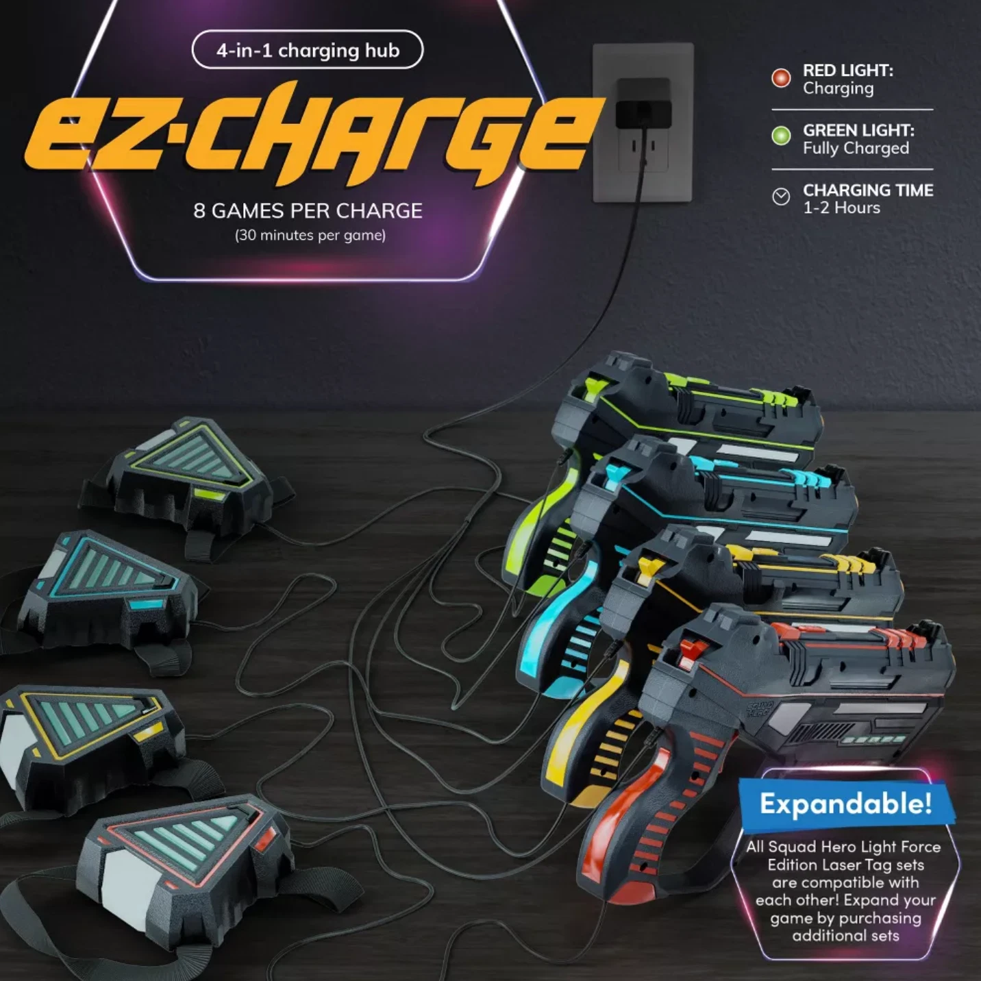 Squad Hero laser tag set packaging view showing box wear