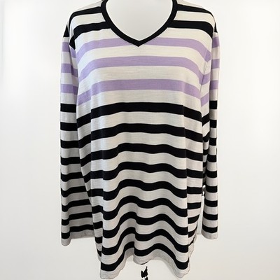 Ulla Popken Women's V Neck Top Tunic Size 20/22 Striped 100% Cotton Preppy EUC