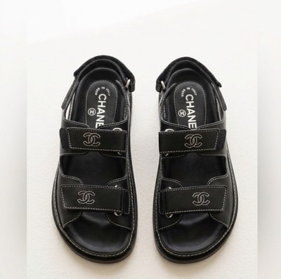 Chanel Vintage Dad Sandals Black Leather IT36 | eBay