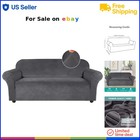 Velvet Sofa Cover Stretch Fabric Furniture Protector for 3 Cushion Couch Gray