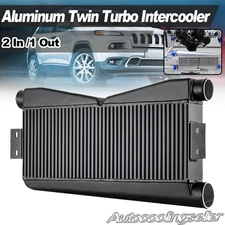 Aluminum Twin Turbo Intercooler 24"x9" x 3.5" Bar & Plate 2 In /1 Out Black