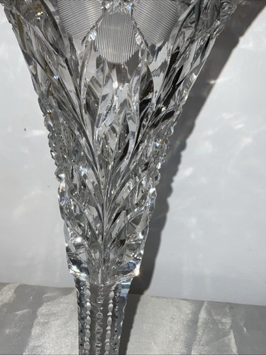 Vtg Cut Glass 12” Fluted Stem Flower Vase - Picture 6 of 16
