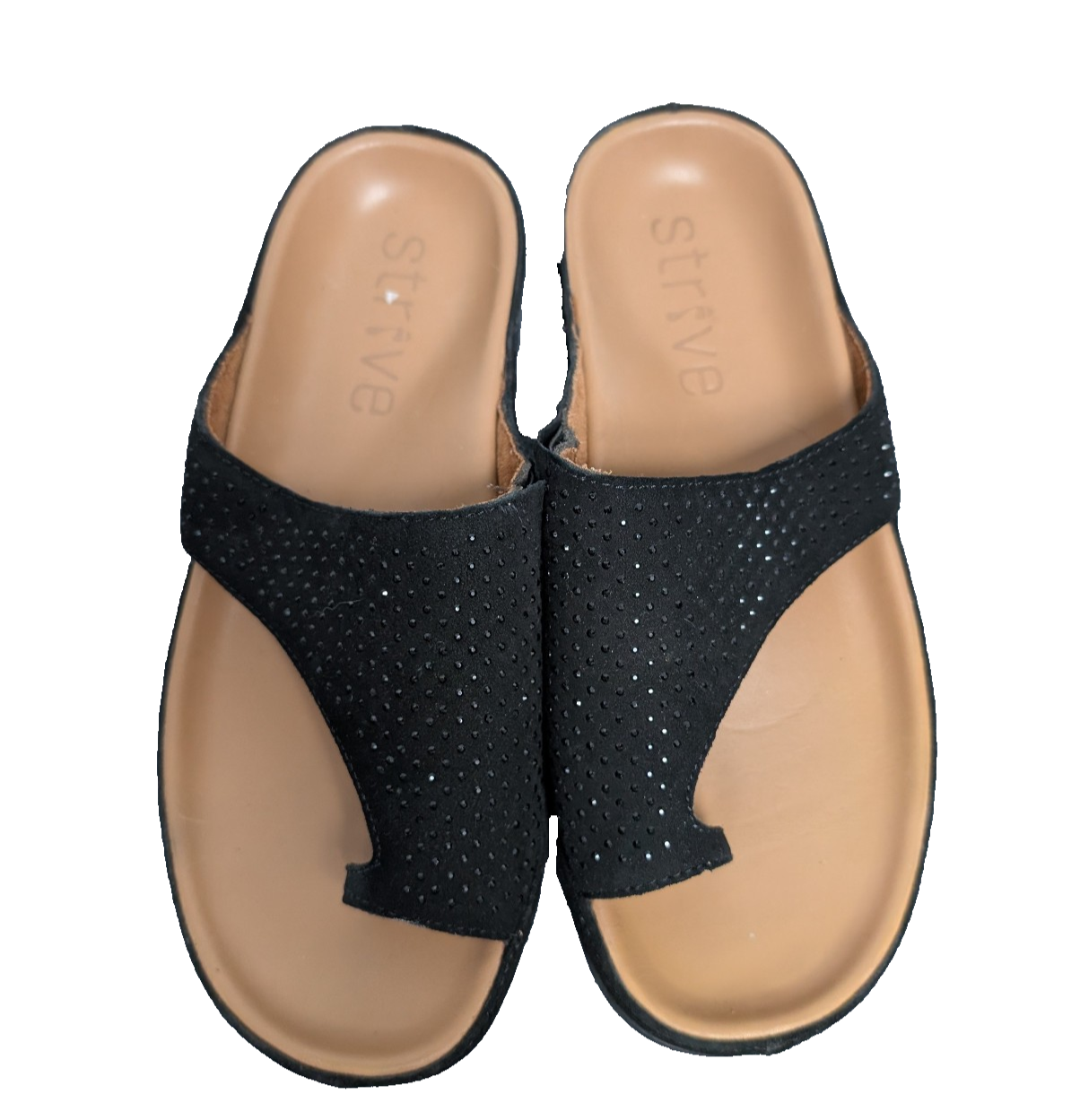 Strive Belize Sandals Womens 7.5 Comfort Rhinestone Support Black Coastal Resort