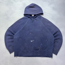 Nike Center Swoosh Hoodie Men's Large Navy Blue Faded Distressed Sweatshirt Y2K