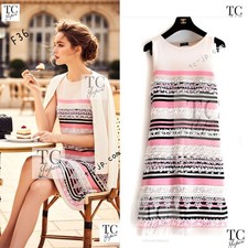 CHANEL 11C Pink Black Striped Cashmere Knit Dress Karl Lagerfeld 36 US4