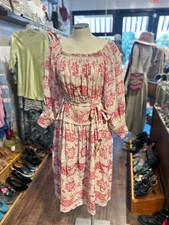 zimmermann bone and pink Linen Floral Waist detail off the shoulder Dress