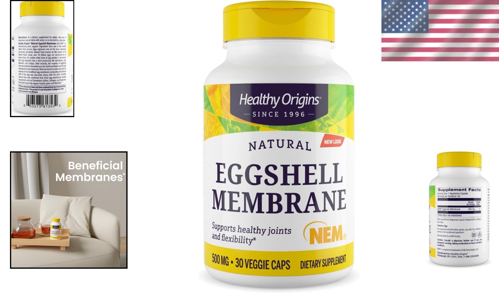 Eggshell Membrane 500 mg Joint Flexibility Support - Non-GMO, 60 Veggie Capsules