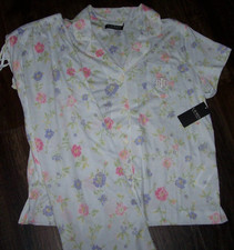 NWT Lauren Ralph Lauren Ivory/Purple/Pink FLORAL Jersey Knit CAPRI Pajama Set L