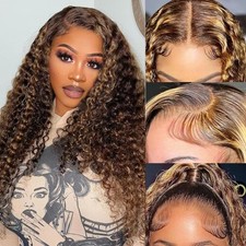 P4/27 Ombre Deep Wave Wig - Human Hair Highlight, Wet  Wavy, 20 Inch, 180 De...