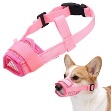 Dog Muzzle, Soft Mesh Muzzle Mouth Guard Cover Pink, XL 